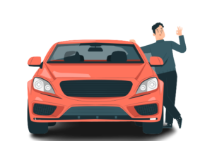 Illustration d'un homme accouder à une voiture